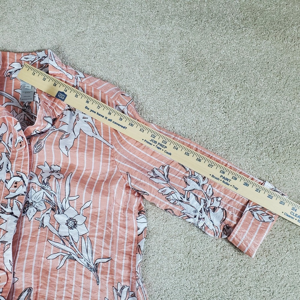 MULTIPLES Women's Blouse Peach Color 3/4 Sleeves  Turn-Up Cuff Button Front - Picture 7 of 16